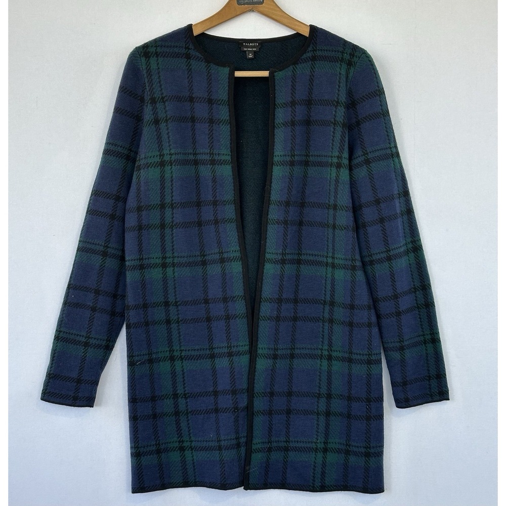 Talbots Long Plaid Wool Cardigan Jacket Preppy Business Women's Size M